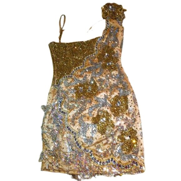 Couture Fully Beaded in Swarovski Crystals Fringes Flowers Prom Party Dress Gown - Picture 12 of 12